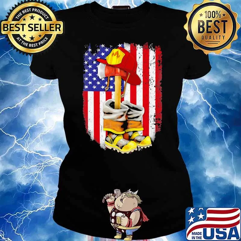 Firefighter Bless All Flag America Shirt Ladies tee