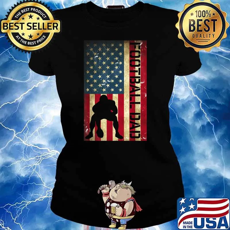 Football Dad Fathers Day American Flag T-Shirt Ladies tee
