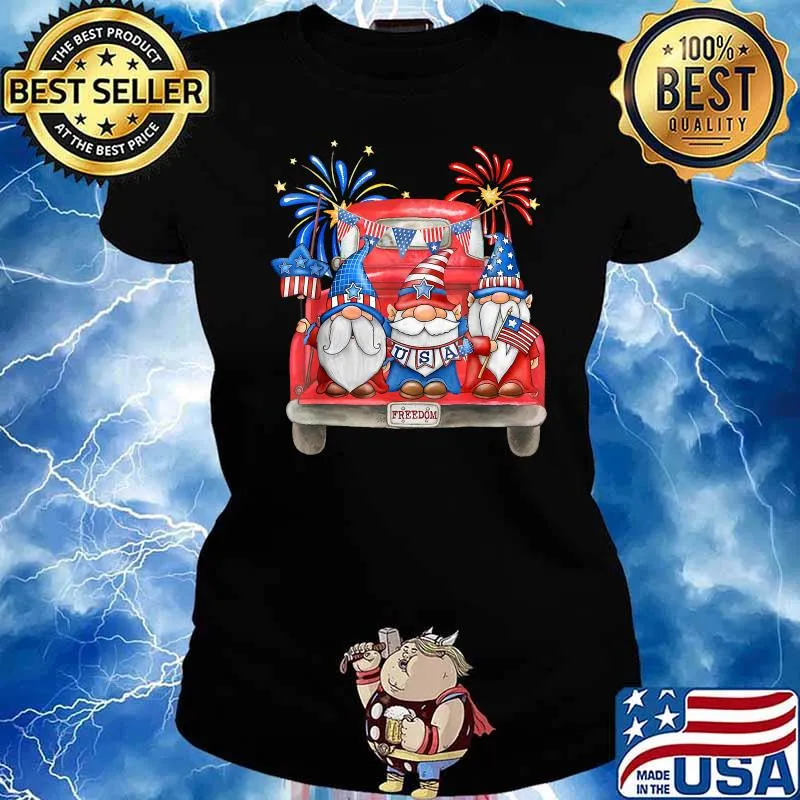 Freedom American Gnomes Car 4th of july independence firework T-Shirt Ladies tee