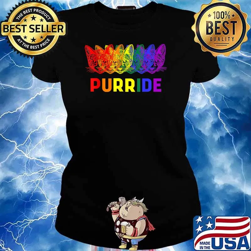 Gay Pride Purride LGBT Rainbow Cat Lover T-Shirt Ladies tee