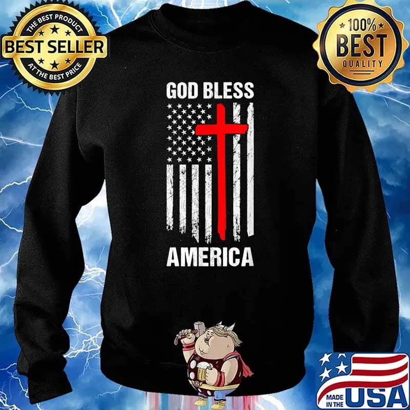 God Bless America Fourth of July Christian Patriot USA Flag T-Shirt Sweater