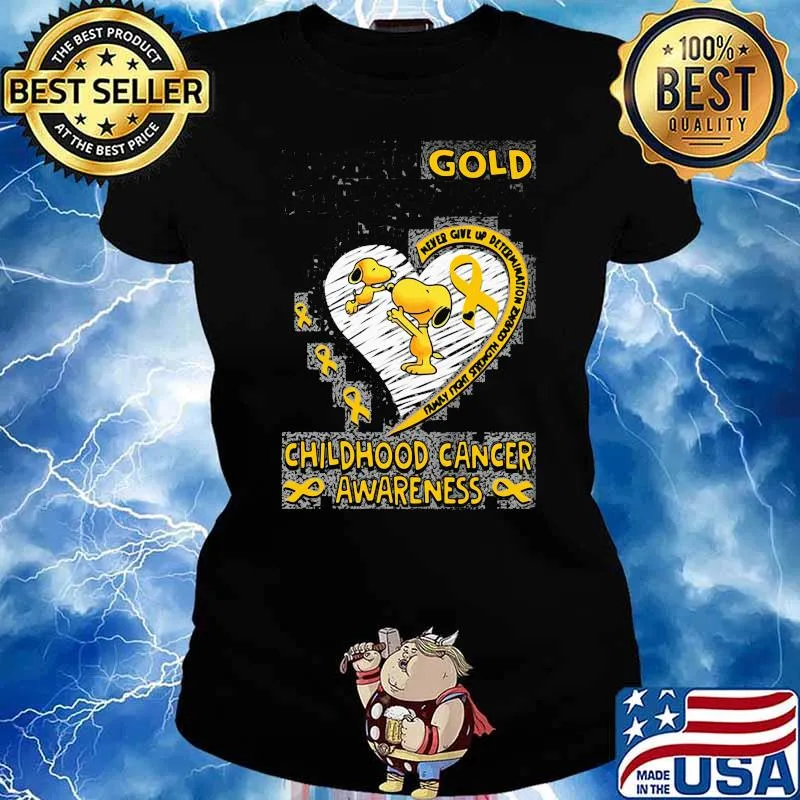 Gold childhood cancer awareness never give up determination snoopy s Ladies tee