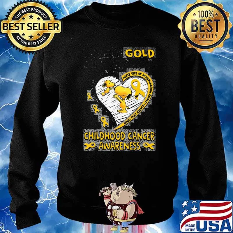 Gold childhood cancer awareness never give up determination snoopy s Sweater