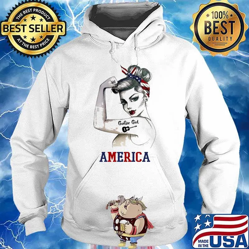 Guitar girl tattoos america strong woman s Hoodie