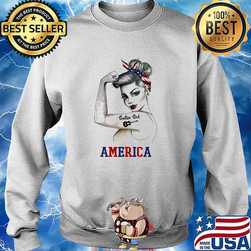 Guitar girl tattoos america strong woman s Sweater