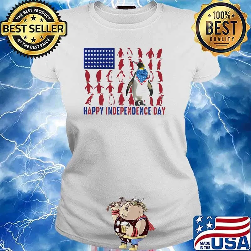 Happy Independence Day 4th Of July Peguin Flag Shirt Ladies tee