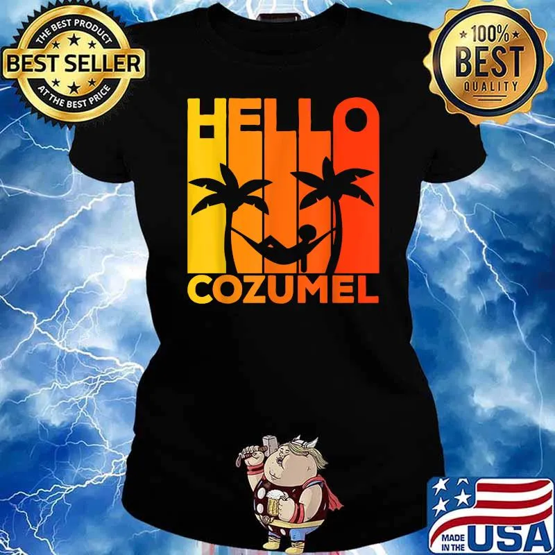Hello Cozumel Island Vacation Sunset T-Shirt Ladies tee