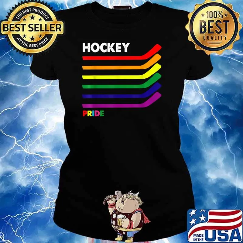 Hockey Pride Month LGBT Gay Transgender Flag Ice Sticks T-Shirt Ladies tee