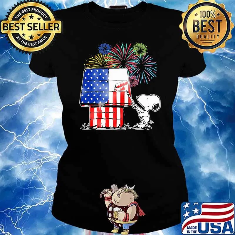 House Snoopy Firework American Flag Shirt Ladies tee