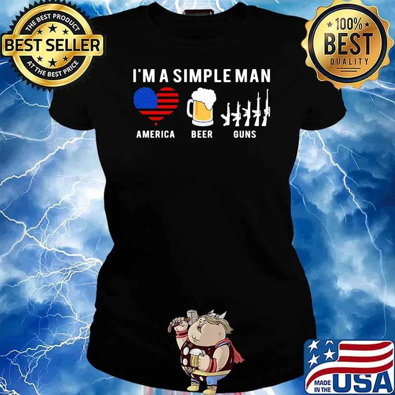 Im a simple man heart america beer guns Ladies tee