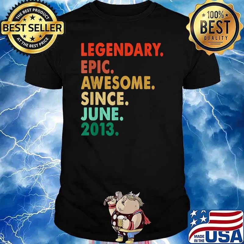 Legendary Awesome Epic Since June 2013 8th Birthday Vintage T-Shirt