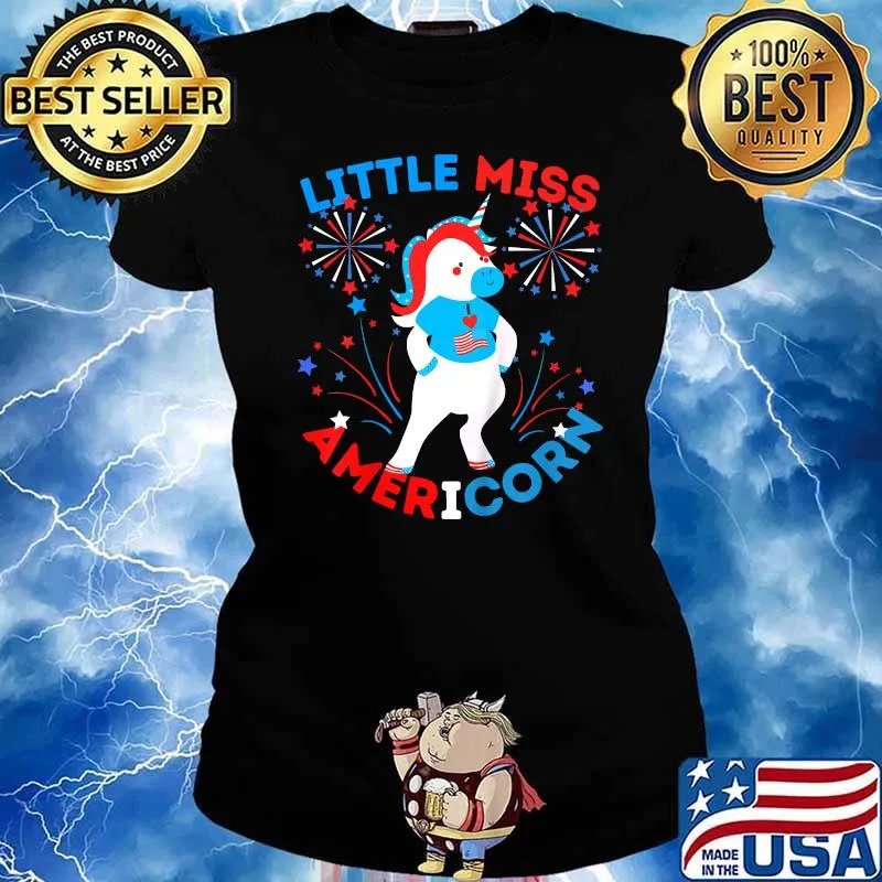 Little Miss Americorn Girls 4th Of July Unicorn Fun T-Shirt Ladies tee