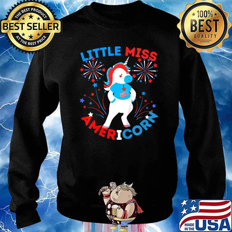Little Miss Americorn Girls 4th Of July Unicorn Fun T-Shirt Sweater