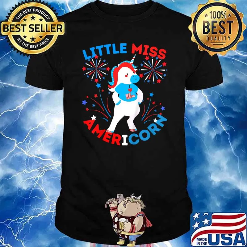 Little Miss Americorn Girls 4th Of July Unicorn Fun T-Shirt