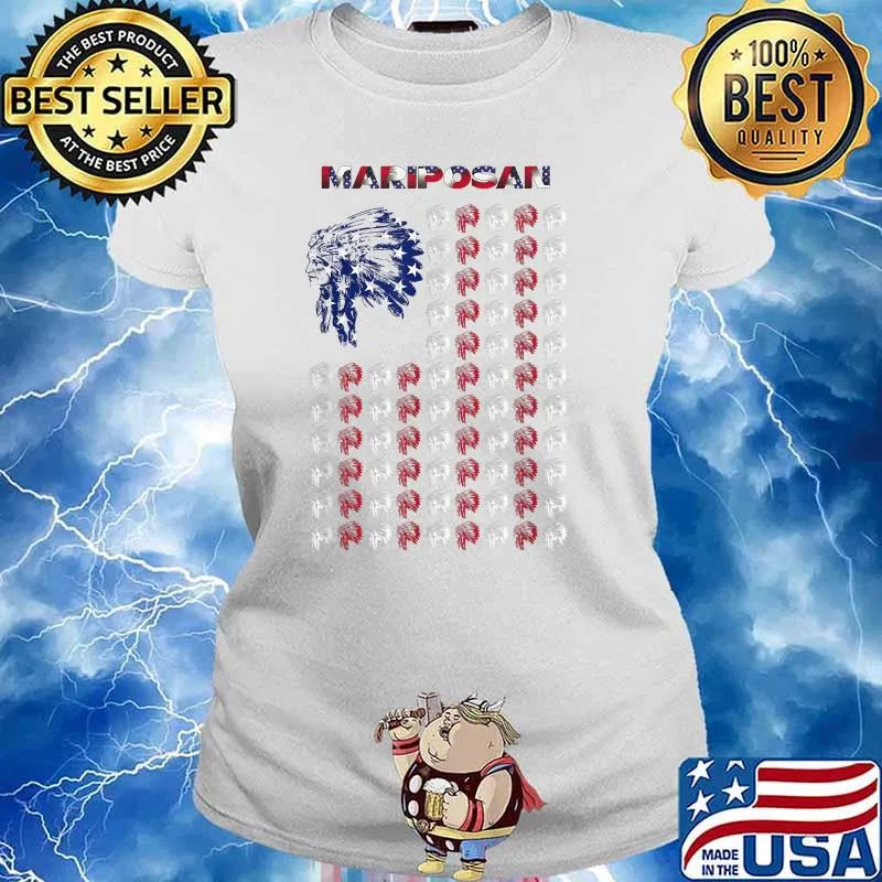 Mariposan Native American Indian Chief USA Flag 4th July T-Shirt Ladies tee