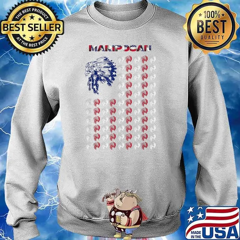 Mariposan Native American Indian Chief USA Flag 4th July T-Shirt Sweater