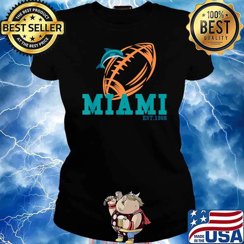 Miami Est.1966 Sports Team Novelty Athletic Dolphin T-Shirt Ladies tee
