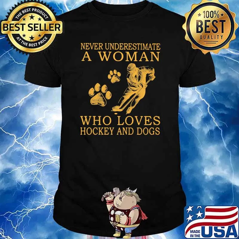 Never Underestimate An Old Woman Who Loves Hockey And Dogs Shirt