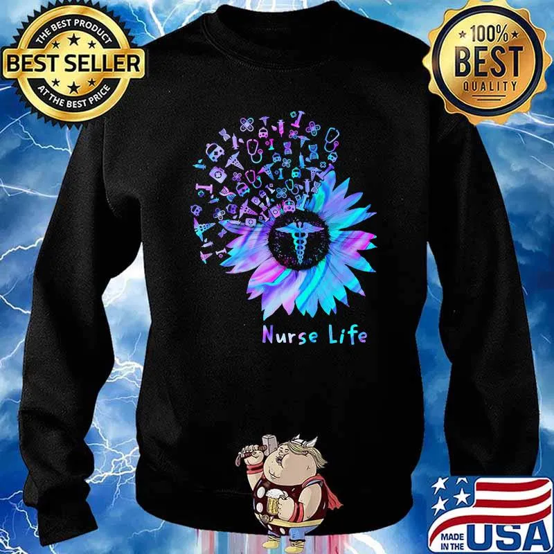 Nurse life logo flower hologram Sweater