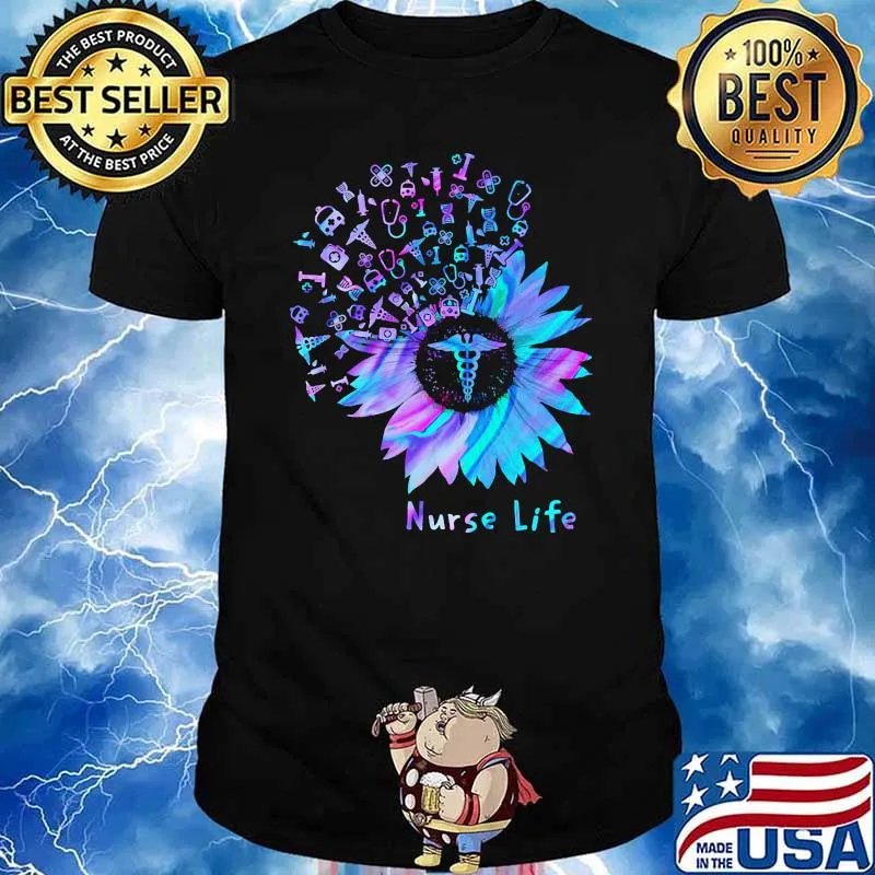 Nurse life logo flower hologram shirt