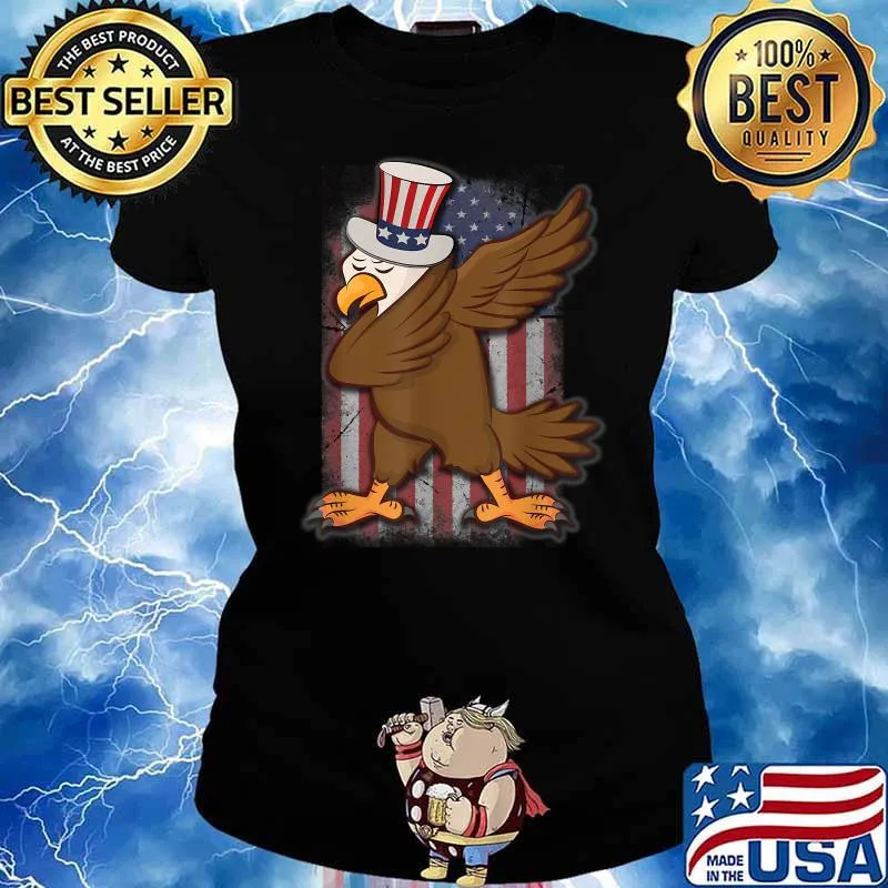 Patriotic Eagle 4th of July Dab USA American Flag T-Shirt Ladies tee