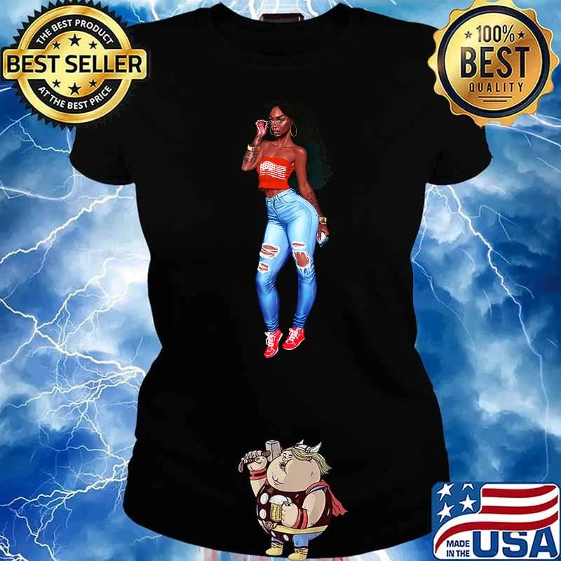 Patriotic Fly Girl American Flag Urban Wear T-Shirt Ladies tee