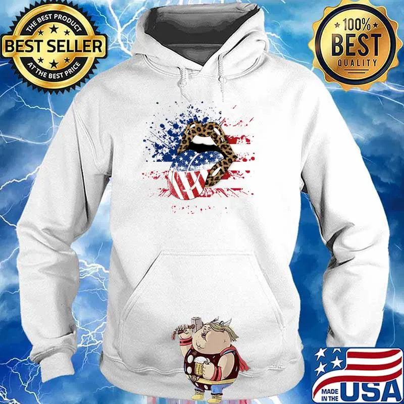 Patriotic Fourth of July American Flag Cheetah Lips T-Shirt Hoodie