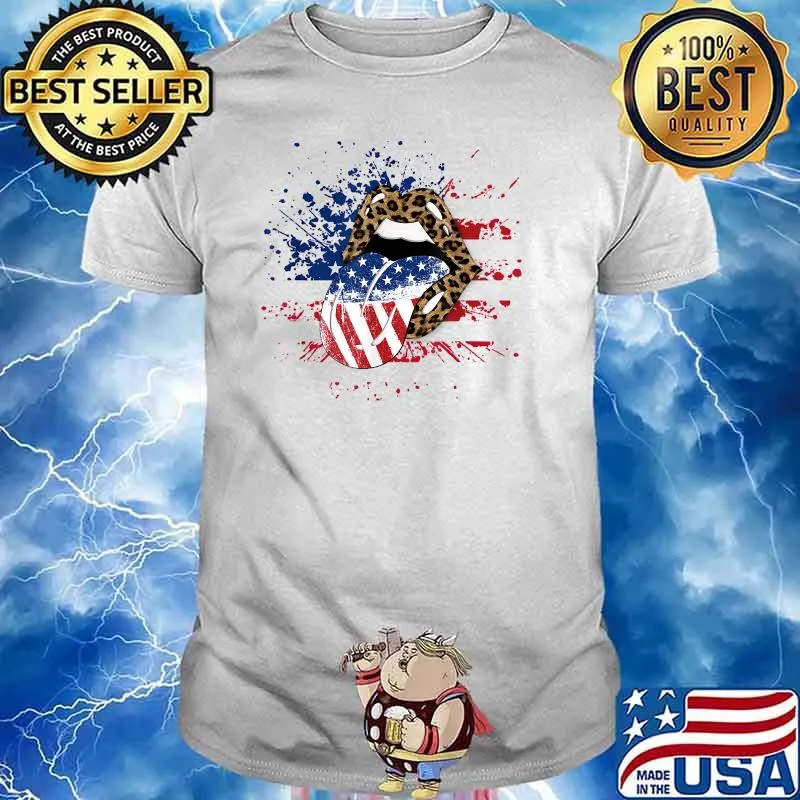 Patriotic Fourth of July American Flag Cheetah Lips T-Shirt