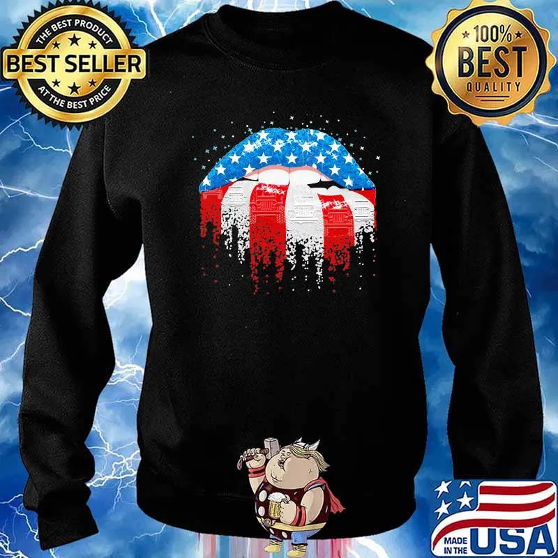 Patriotic Girl Mouth American Flag Shirt Sweater