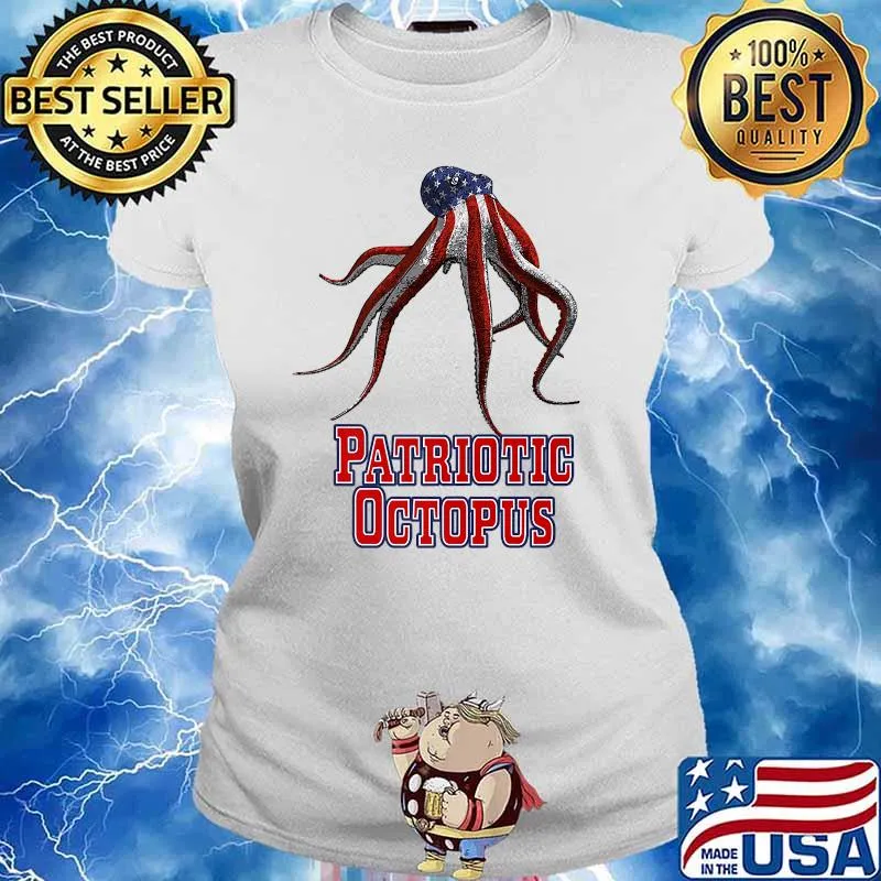 Patriotic Octopus American Flag T-Shirt Ladies tee