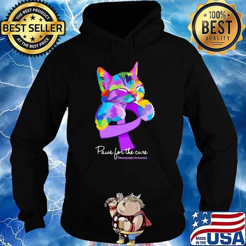 Paws For The Cure Fibromyalgia Awareness Cat Shirt Hoodie