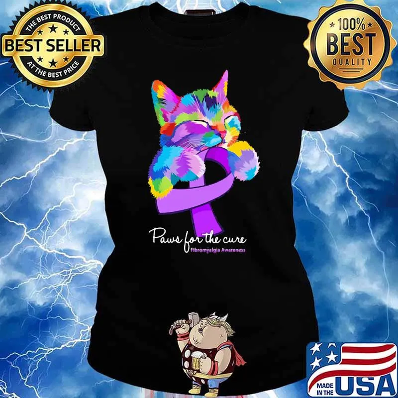 Paws For The Cure Fibromyalgia Awareness Cat Shirt Ladies tee