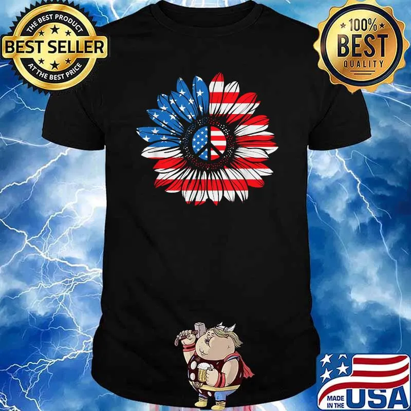 PEACE SUNFLOWER American Freedom USA Flag 4th of July T-Shirt