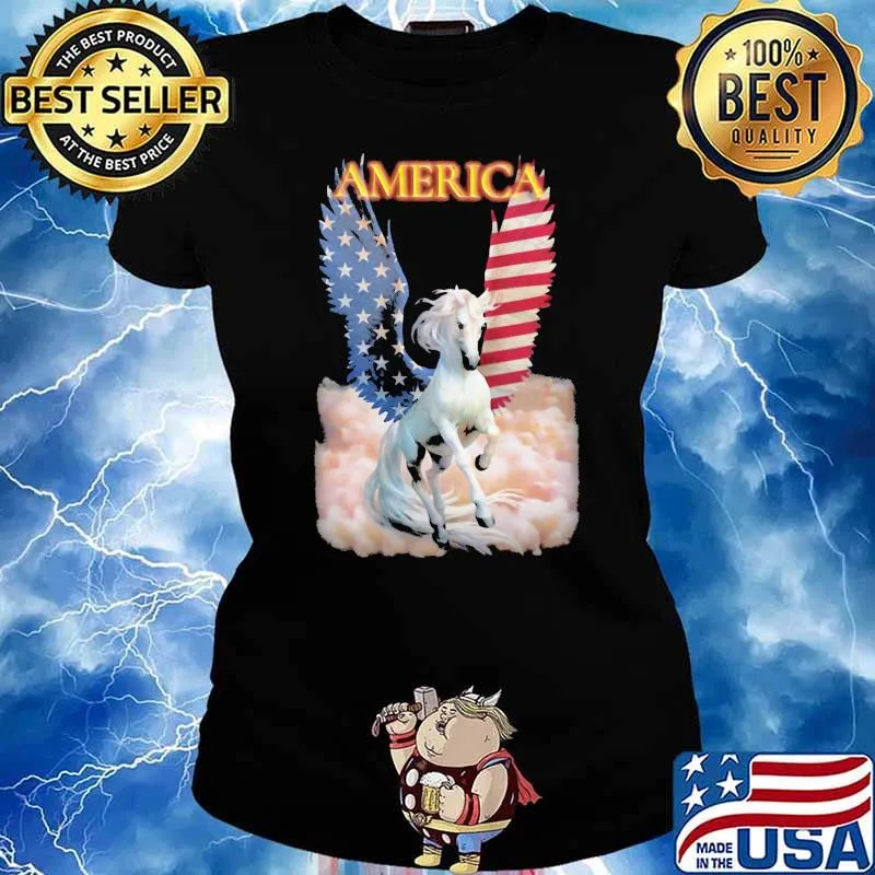 Pegasus 4th Of July American Flag Shirt Ladies tee