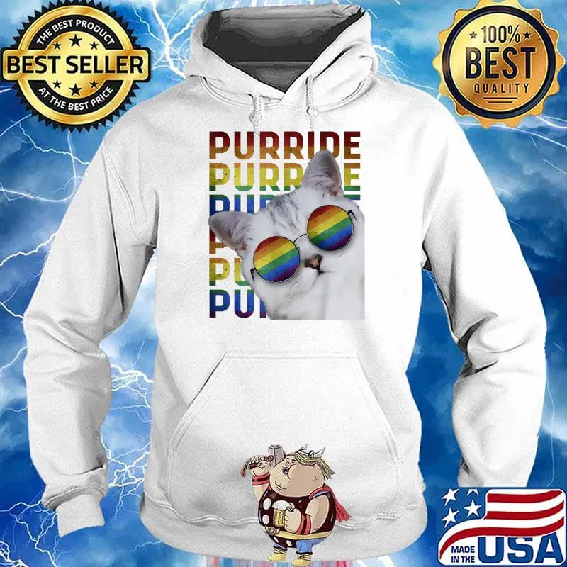 Purride Gay Pride LGBT Rainbow Cat Lover T-Shirt Hoodie