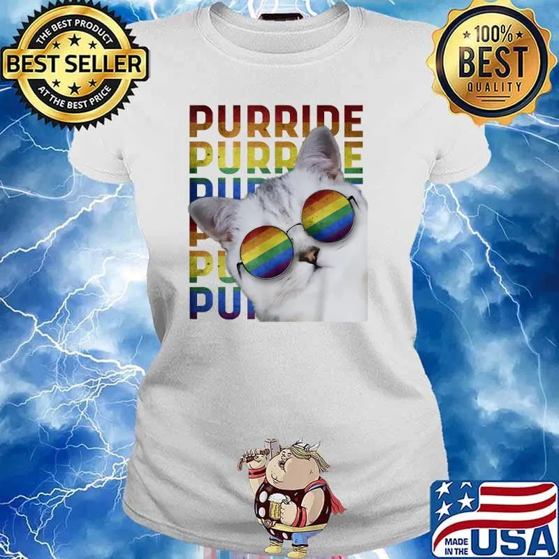 Purride Gay Pride LGBT Rainbow Cat Lover T-Shirt Ladies tee