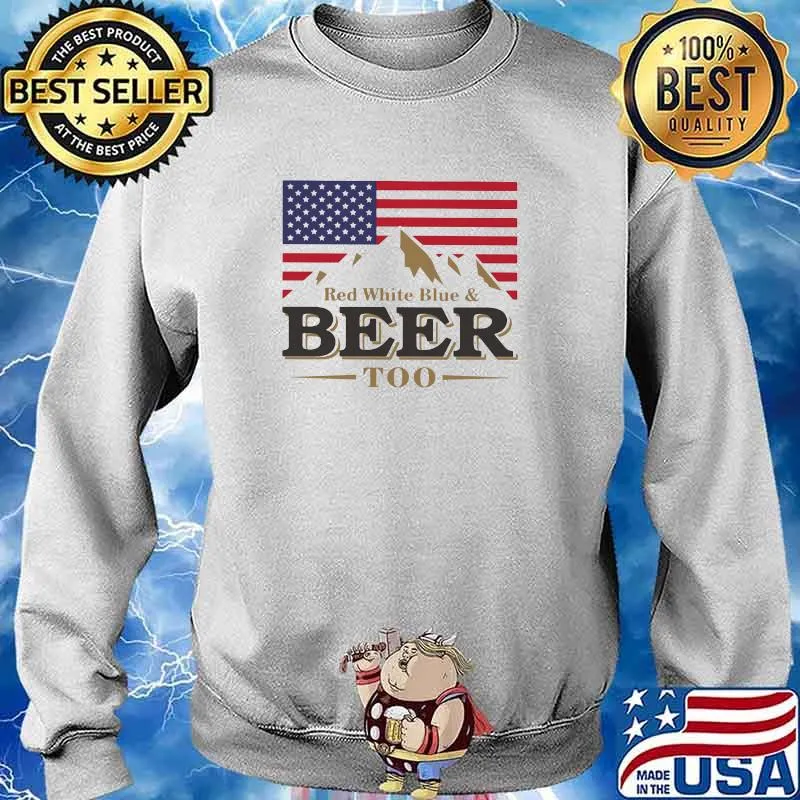 Red white blue beer too american flag mountain Sweater