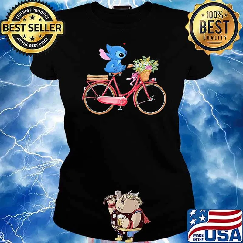 Stitch bike flower s Ladies tee