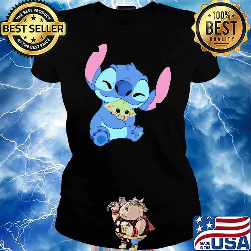 Stitch hug baby yoda s Ladies tee