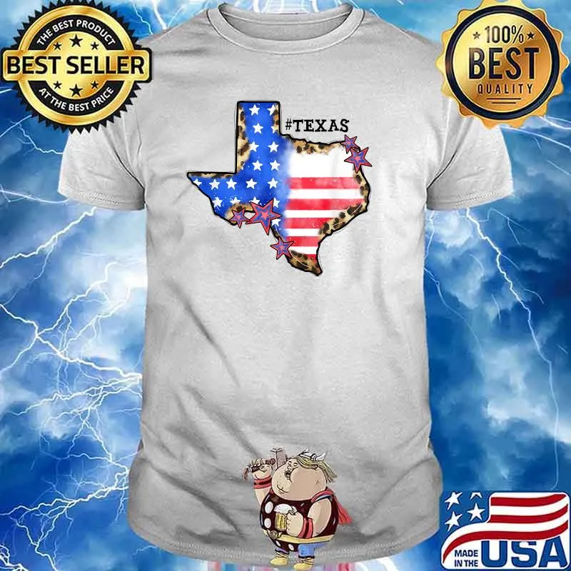 Texas State Map Leopard Print American Flag 4th Of July T-Shirt