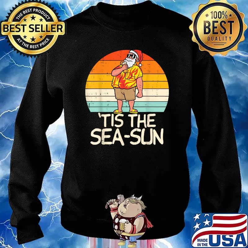 Tis The Sea Sun Santa Sunset Retro Christmas Vintage T-Shirt Sweater