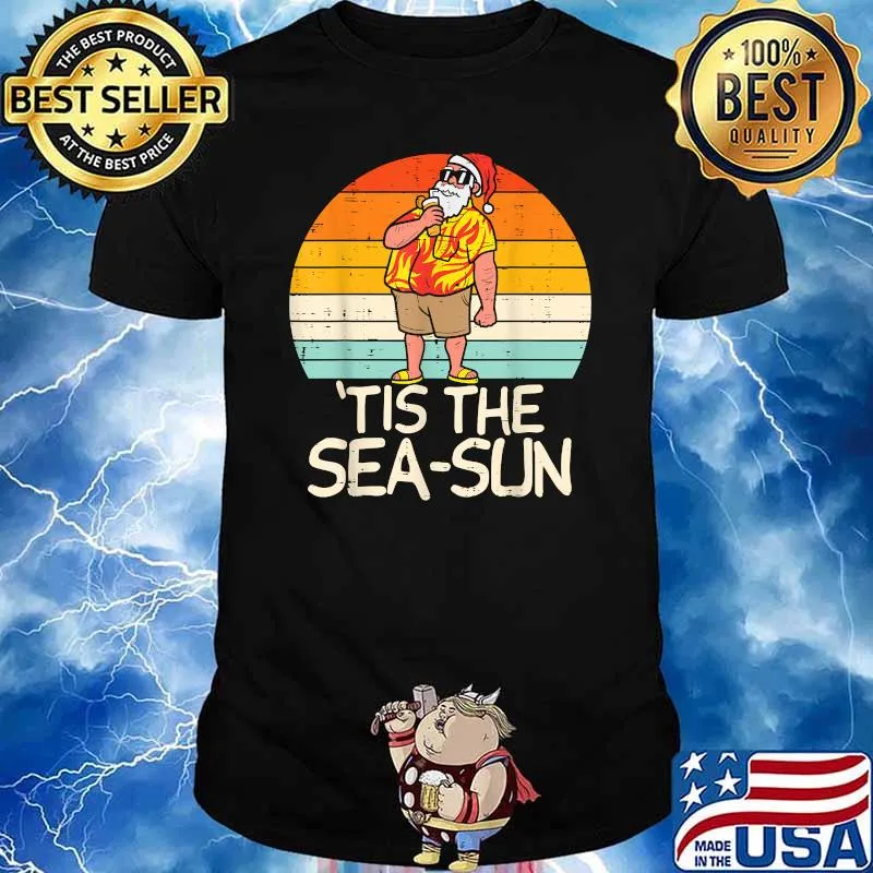 Tis The Sea Sun Santa Sunset Retro Christmas Vintage T-Shirt