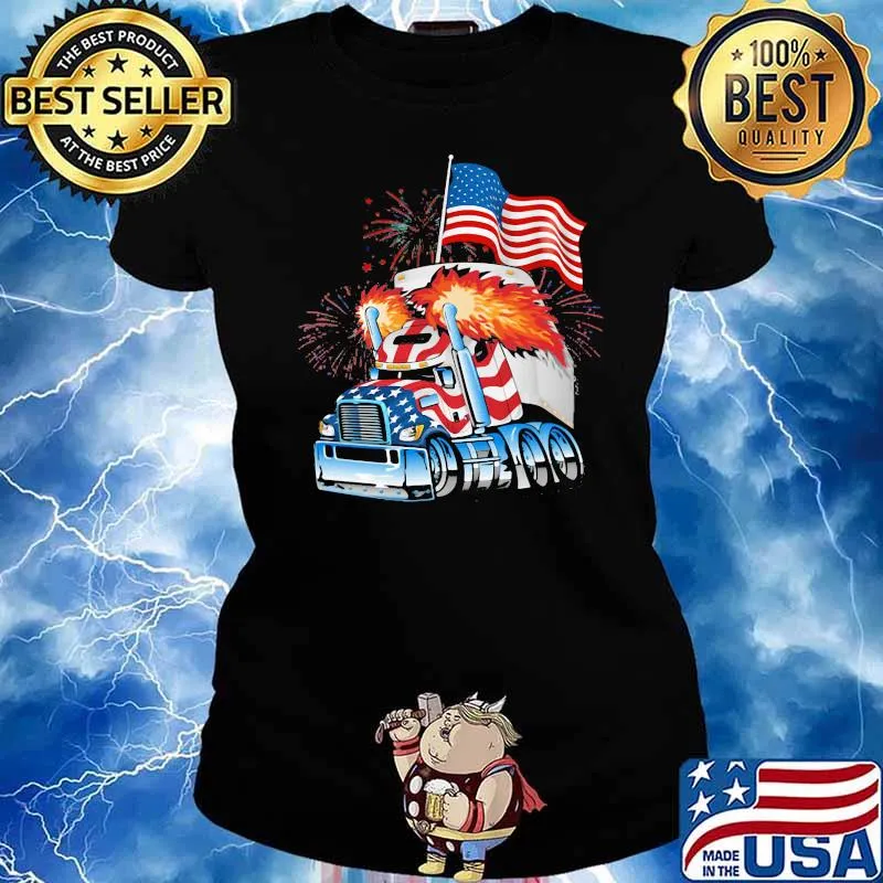 Trucker Firework American Flag Shirt Ladies tee