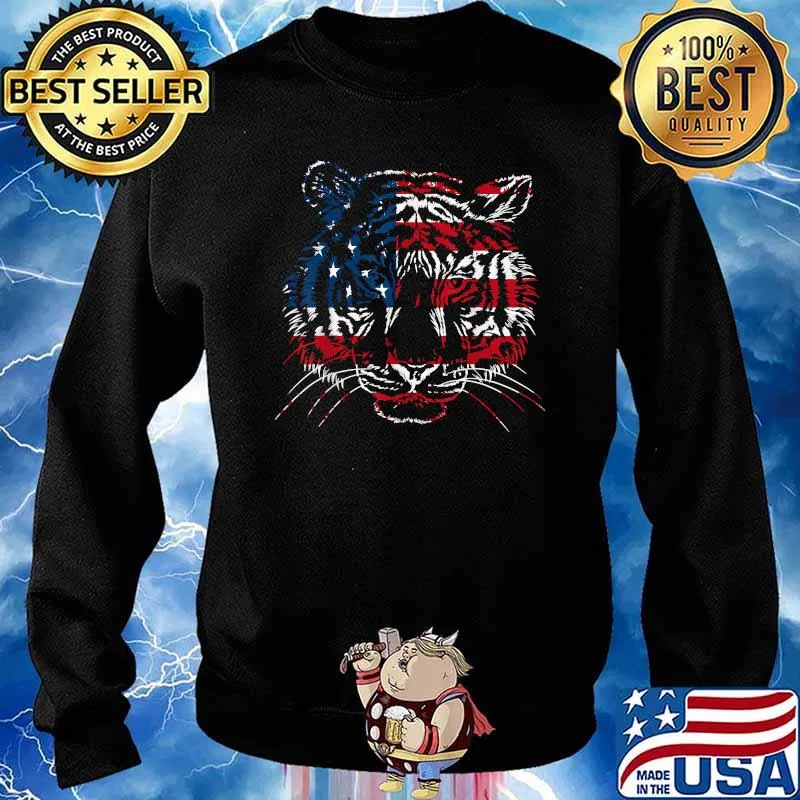 USA Flag Tiger Patriotic tee Independence Day 4th of July T-Shirt Sweater