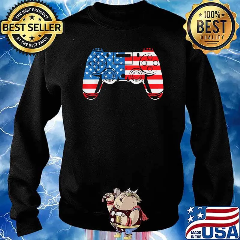 VIDEO GAMER American Freedom USA Flag 4th of july T-Shirt Sweater