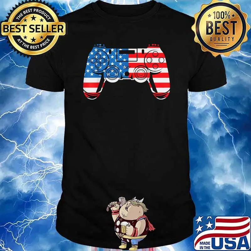 VIDEO GAMER American Freedom USA Flag 4th of july T-Shirt