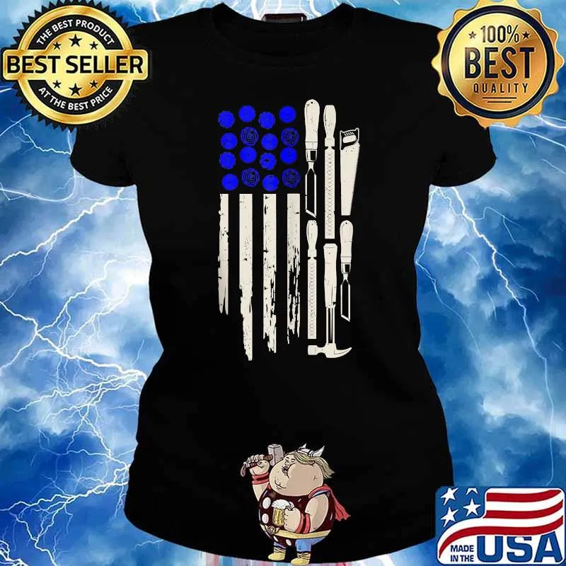 American Flag Woodworking Carpenter 4th Of July T-Shirt Ladies tee