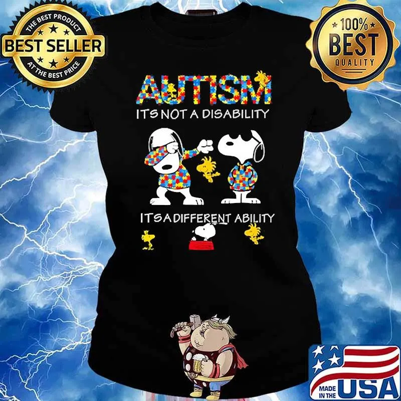 Autism its not a disability its a different ability snoopy dabbing s Ladies tee