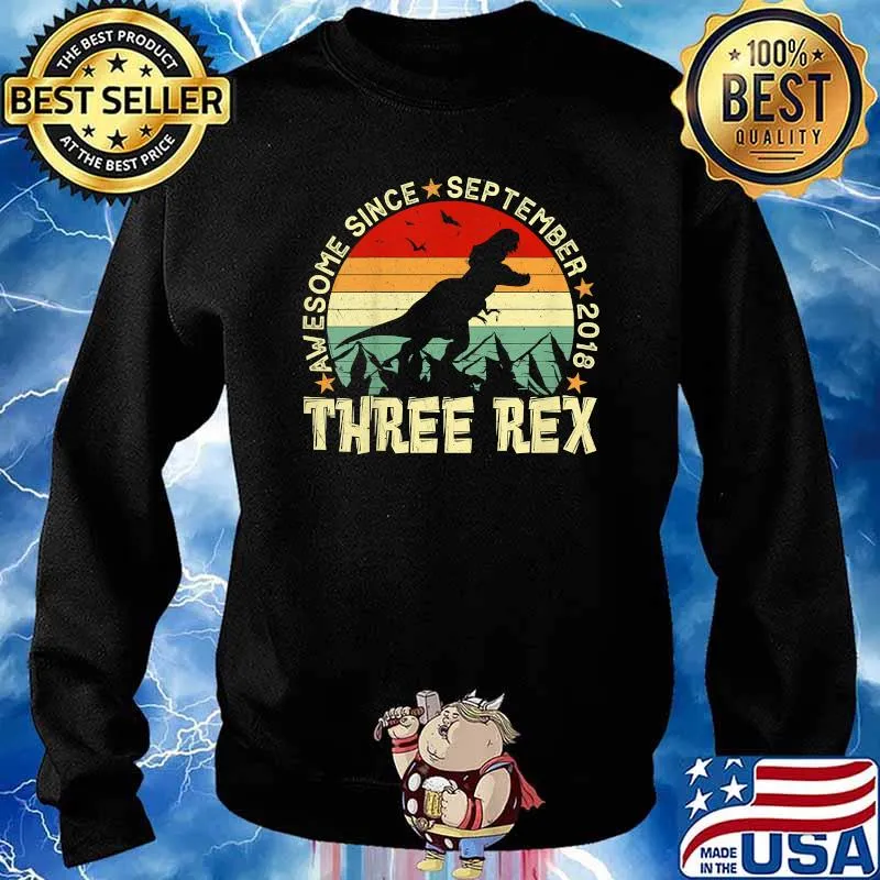 Awesome Since September 2018 Three rex 3rd Birthday Dinosaur Vintage T-Shirt Sweater