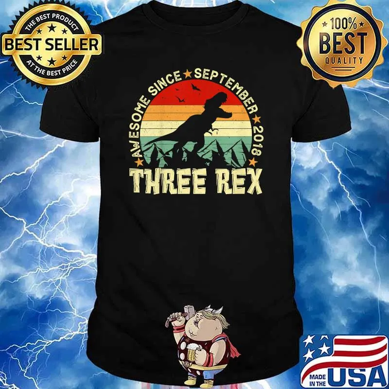 Awesome Since September 2018 Three rex 3rd Birthday Dinosaur Vintage T-Shirt